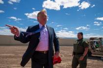 President Donald Trump speaks April 5, 2019, as he visits a new section of the border wall with ...