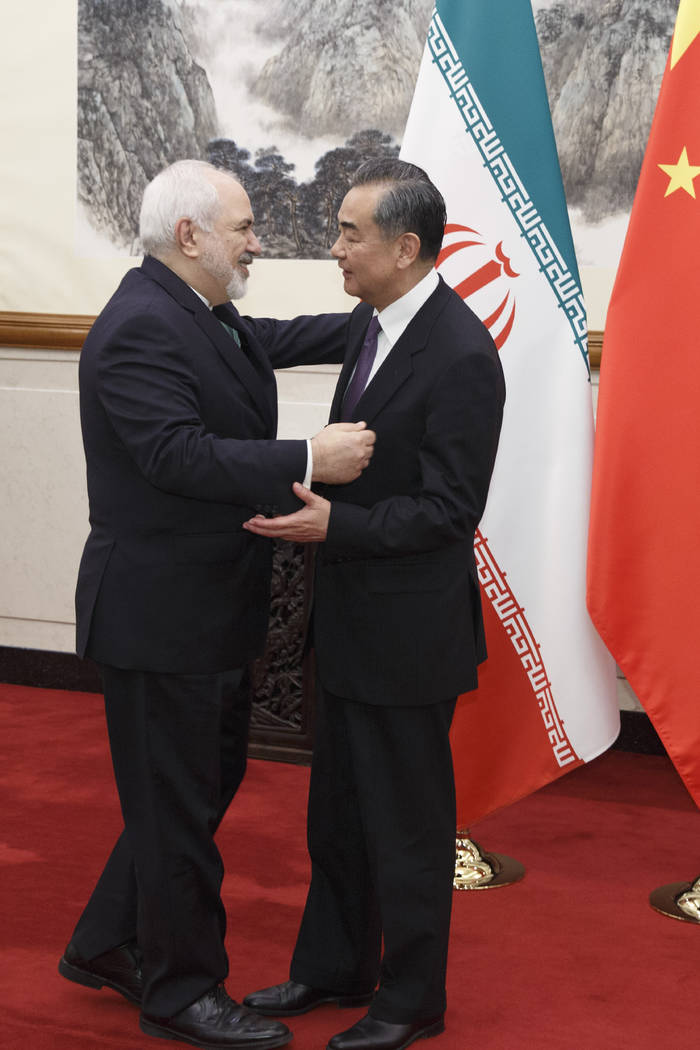 Chinese Foreign Minister Wang Yi meets Iranian Foreign Minister Mohammad Javad Zarif at Chinese ...