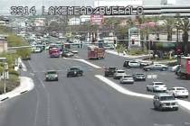 Las Vegas police investigate a crash at West Lake Mead Boulevard and North Buffalo Drive, Frida ...