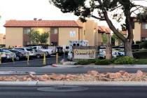 Las Vegas police investigate a “domestic related” homicide near Sahara Avenue and Fort Apac ...