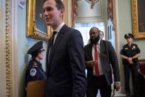 President Donald Trump's senior adviser, and son-in-law, Jared Kushner, departs the Capitol aft ...