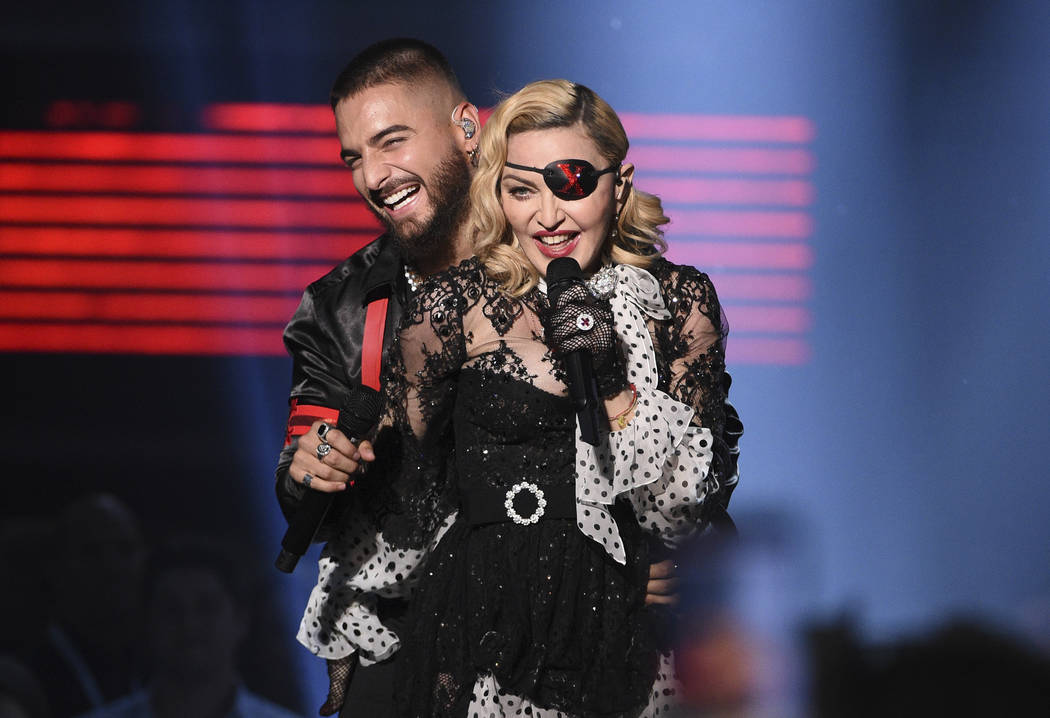 Maluma and Madonna perform "Medellin" at the Billboard Music Awards on Wednesday, May 1, 2019, ...