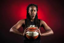 Aces guard Sugar Rodgers during media day on Monday, May 13, 2019, at Mandalay Bay Events Cente ...