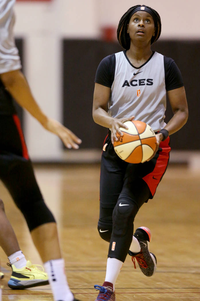 Aces guard Sugar Rodgers during practice at the Cox Pavilion in Las Vegas Tuesday, May 21, 2019 ...