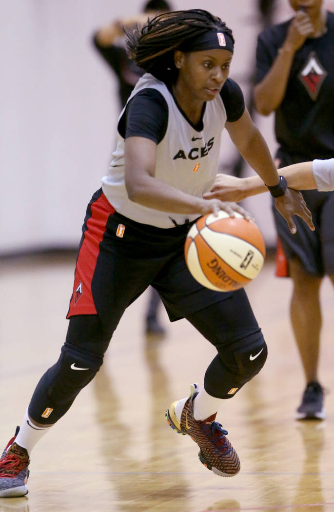 Aces guard Sugar Rodgers during practice at the Cox Pavilion in Las Vegas Tuesday, May 21, 2019 ...