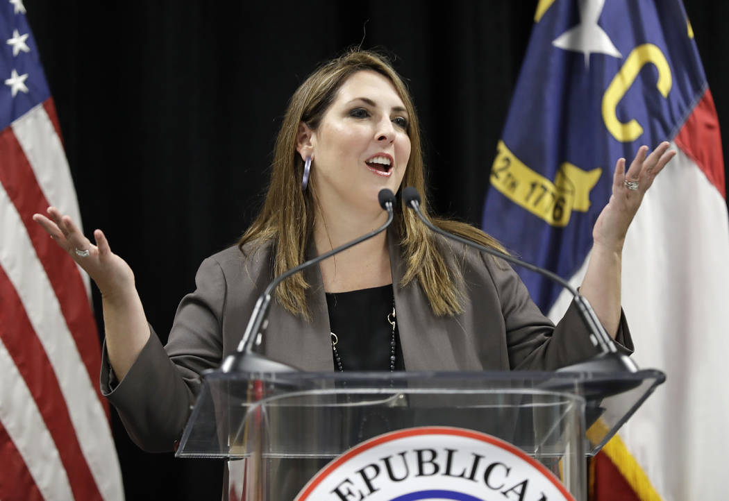 RNC Chairwoman Ronna McDaniel speaks during a news conference for the 2020 Republican National ...