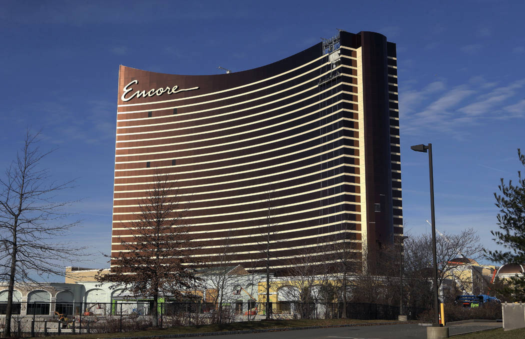 Construction continues on the Encore Boston Harbor luxury resort and casino in Everett, Mass., ...