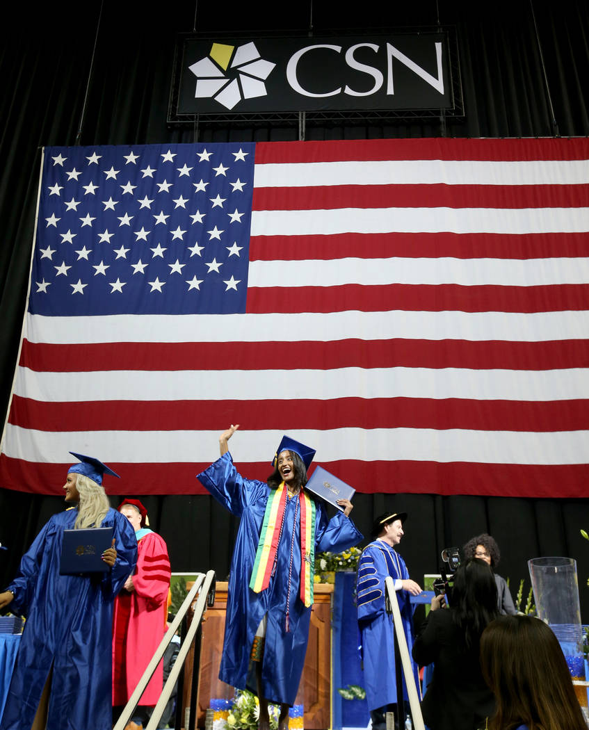 Meron Shawul waves to her family after walking across the stage during College of Southern Neva ...