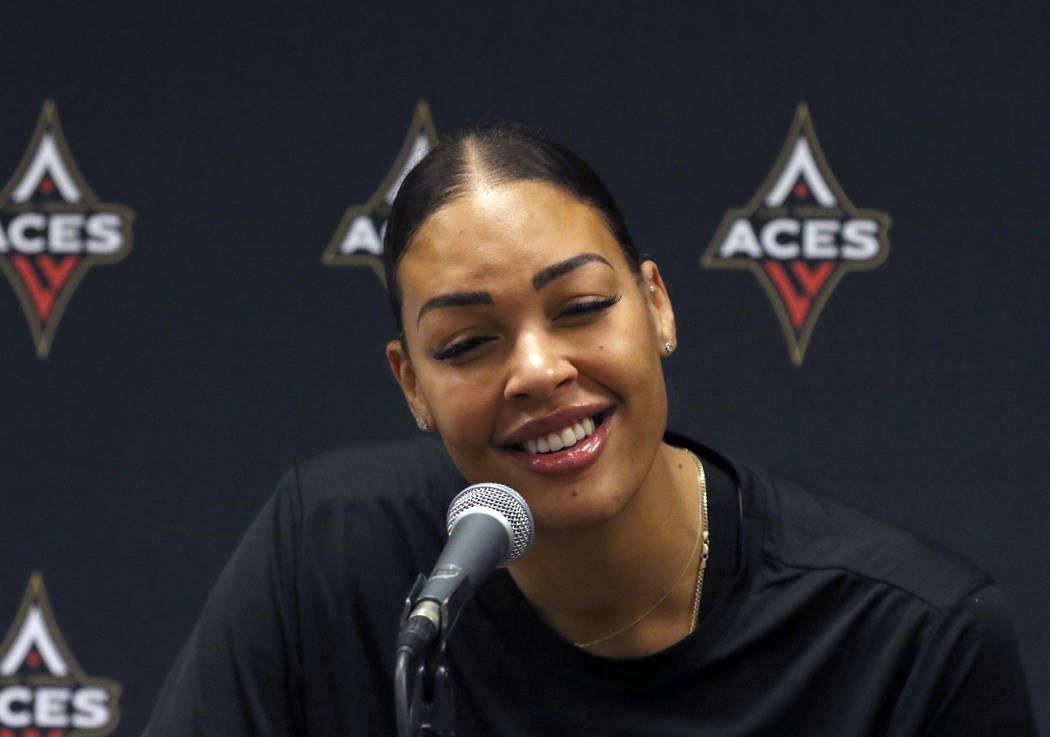 Liz Cambage, two-time All Star, and 2018 league MVP runner up, speaks during a press conference ...