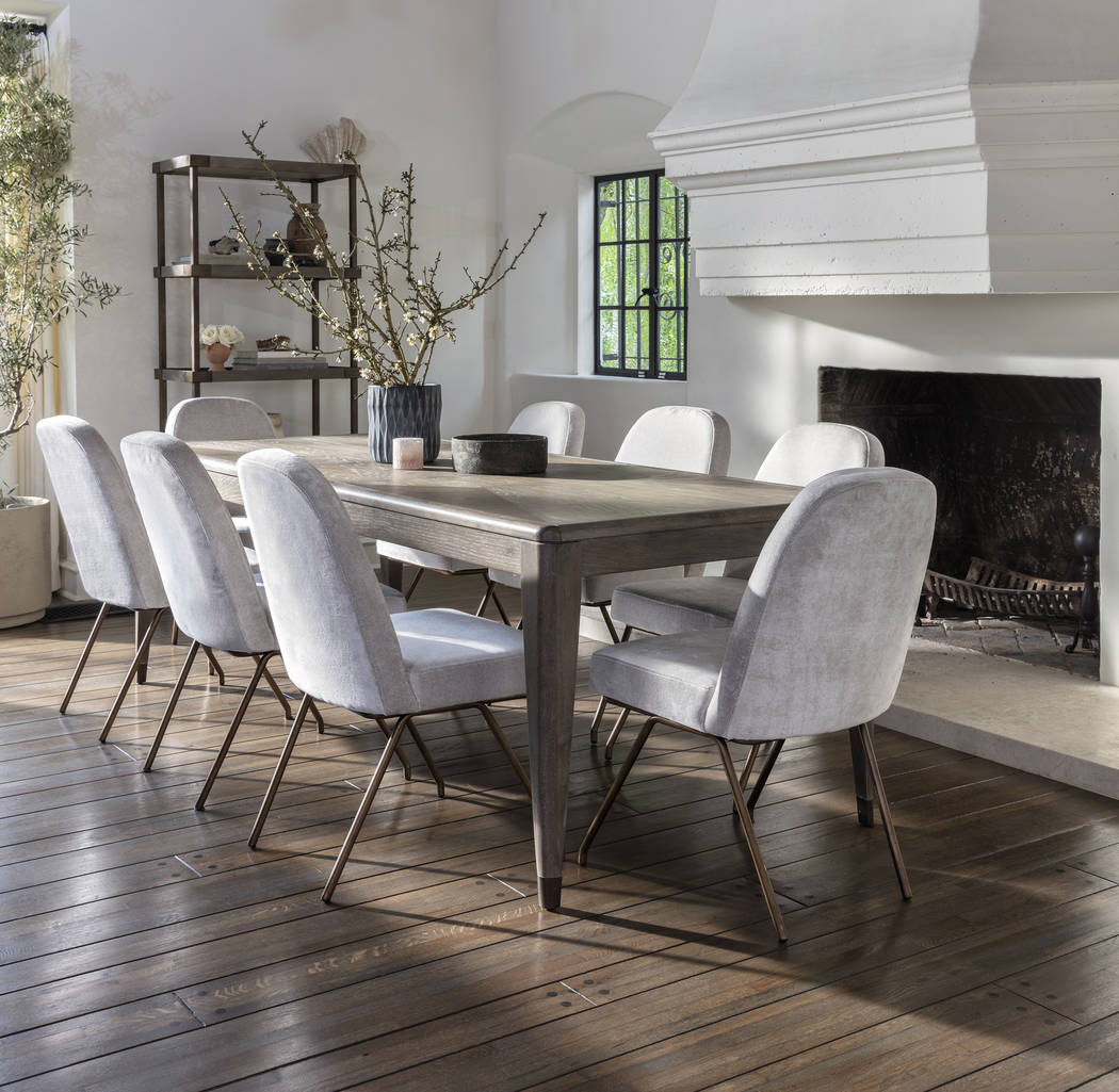 The 72-inch Pavilion dining table by Nate + Jeremiah includes an 18-inch center leaf. The chair ...