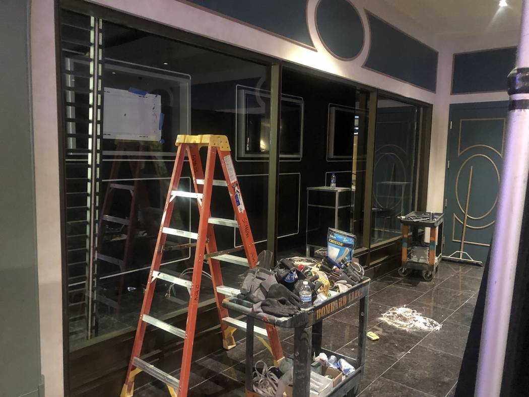 A display case is shown at the under-construction Haus of Gaga at Park Theater at Park MGM on M ...