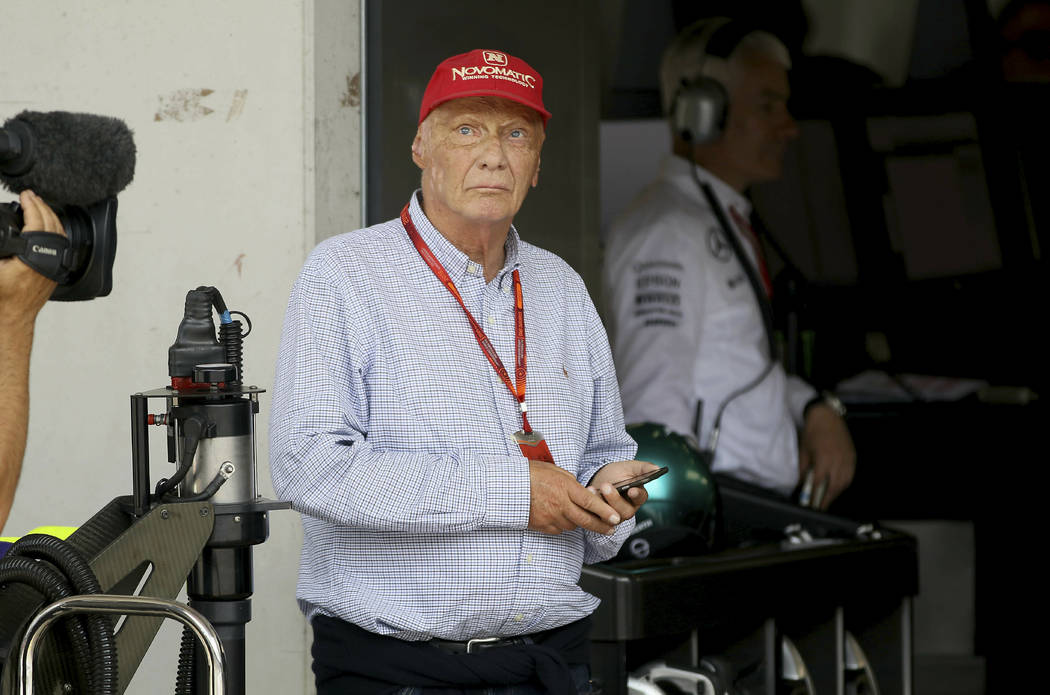 FILE - In this Saturday, July 2, 2016 file photo honorary president of Mercedes Niki Lauda look ...