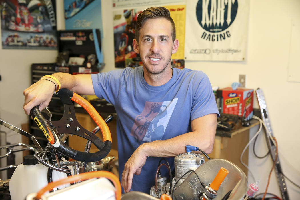 Las Vegas resident and racer instructor Matt Jaskol poses in his garage at his house in Las Veg ...