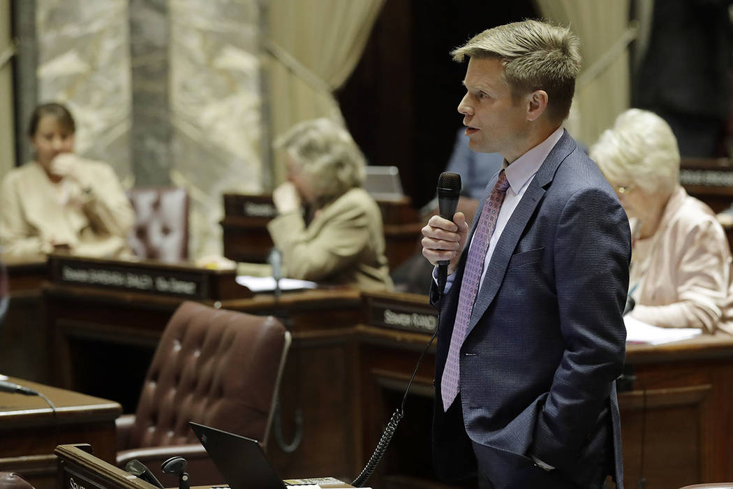 In this Jan. 30, 2019 photo, Sen. Jamie Pedersen, D-Seattle, speaks on the Senate floor at the ...