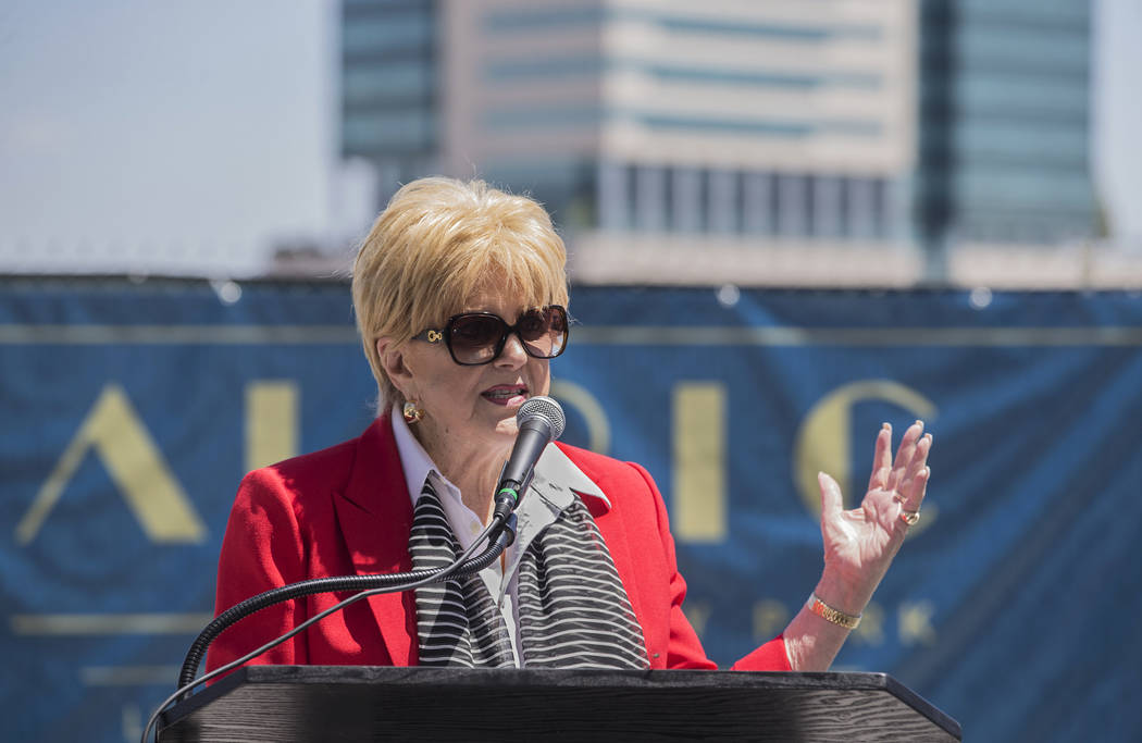 Mayor Carolyn Goodman speaks during a ground breaking ceremony for the first residential develo ...