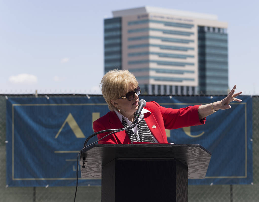 Mayor Carolyn Goodman speaks during a ground breaking ceremony for the first residential develo ...