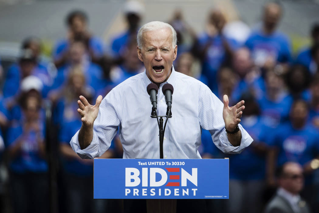 Democratic presidential candidate, former Vice President Joe Biden speaks May 18,2019, during a ...
