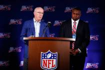 Atlanta Falcons President and CEO, Rich McKay, left, and Troy Vincent, Executive Vice President ...
