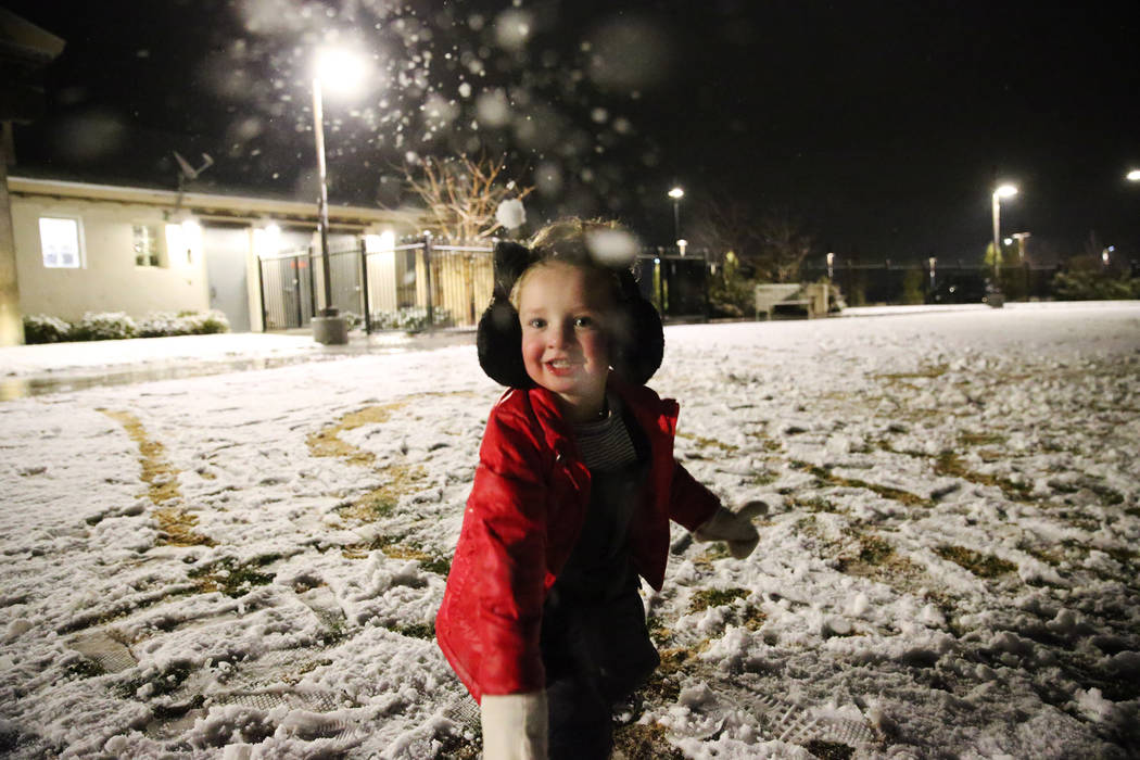 Janie Mott, 4, of Las Vegas, plays at the Skye Canyon Park in Las Vegas, Wednesday, Feb. 20, 20 ...