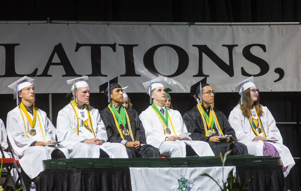 Graduating Green Valley High School valedictorians, from left, Jack Burgess, Tuff Donovan, Xavi ...