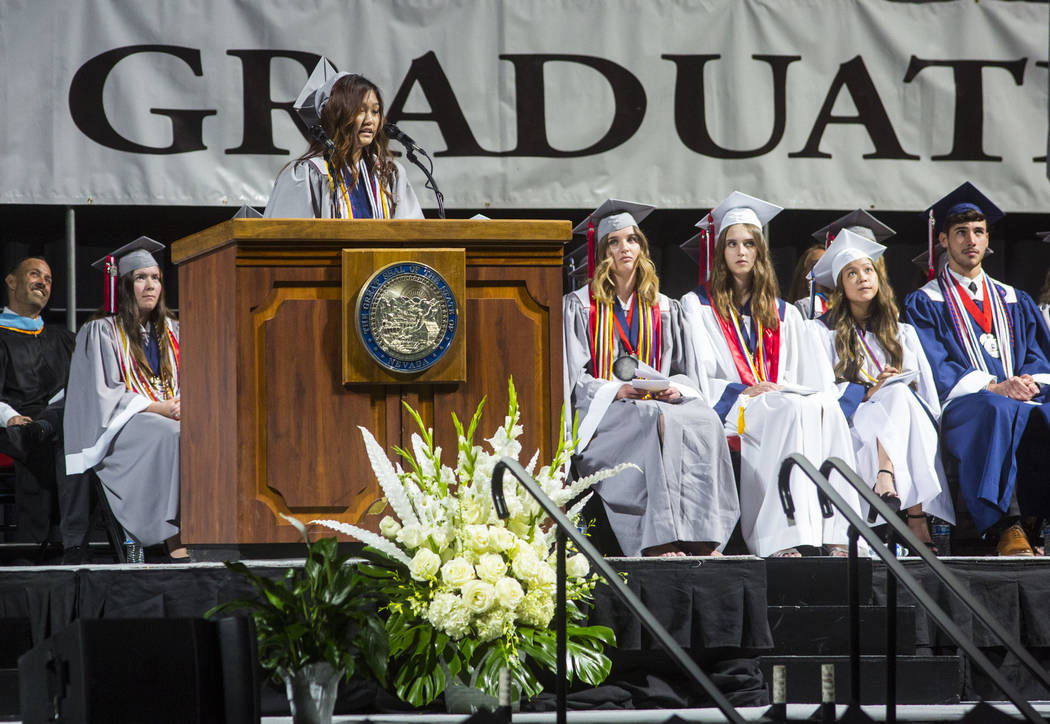 Graduating Coronado High School valedictorian Mina Chia speaks during the graduation ceremony a ...