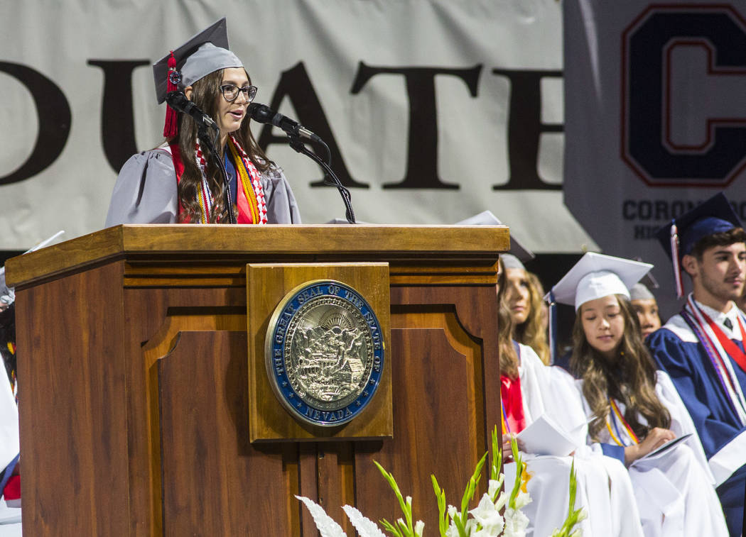 Graduating Coronado High School valedictorian Katie Mars speaks during the graduation ceremony ...
