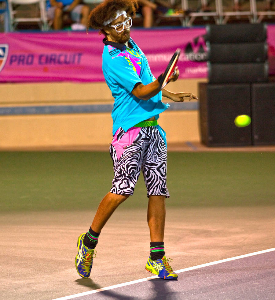 Rap star and tennis buff Redfoo is shown at the 2012 Party Rock Open at Darling Tennis Center i ...