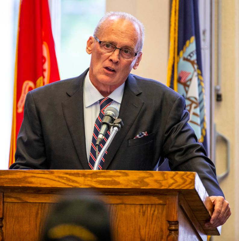 The Honorable Mark Stevens gives a keynote address during a Memorial Day ceremony at the Southe ...