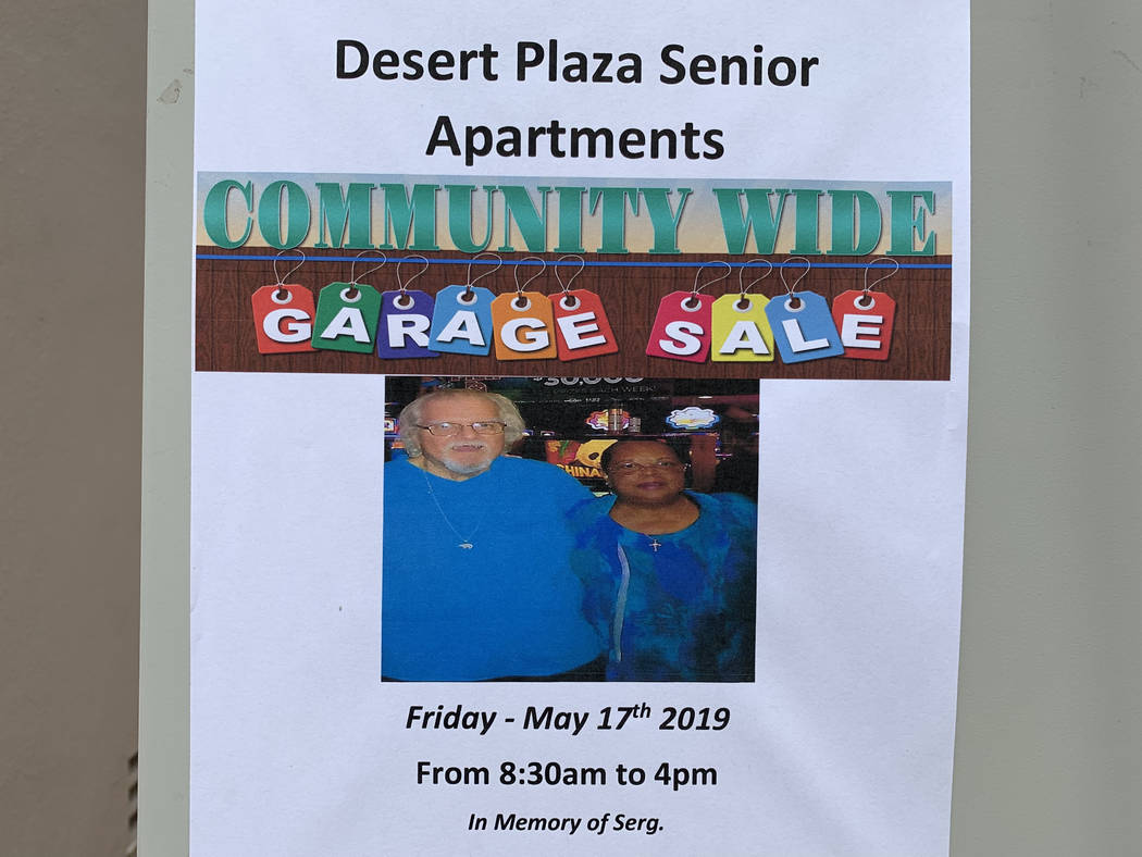 Residents of Desert Plaza Senior Apartments hold a yard sale to raise money for Serge Fournier' ...