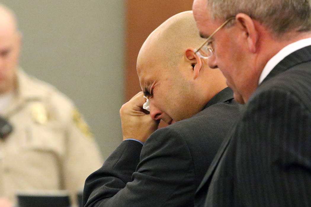 Mark Branco, left, is overcome with emotion while speaking to Judge Valerie Adair at Regional J ...