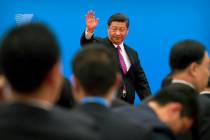 In a Saturday, April 27, 2019, file photo, Chinese President Xi Jinping waves as he leaves afte ...