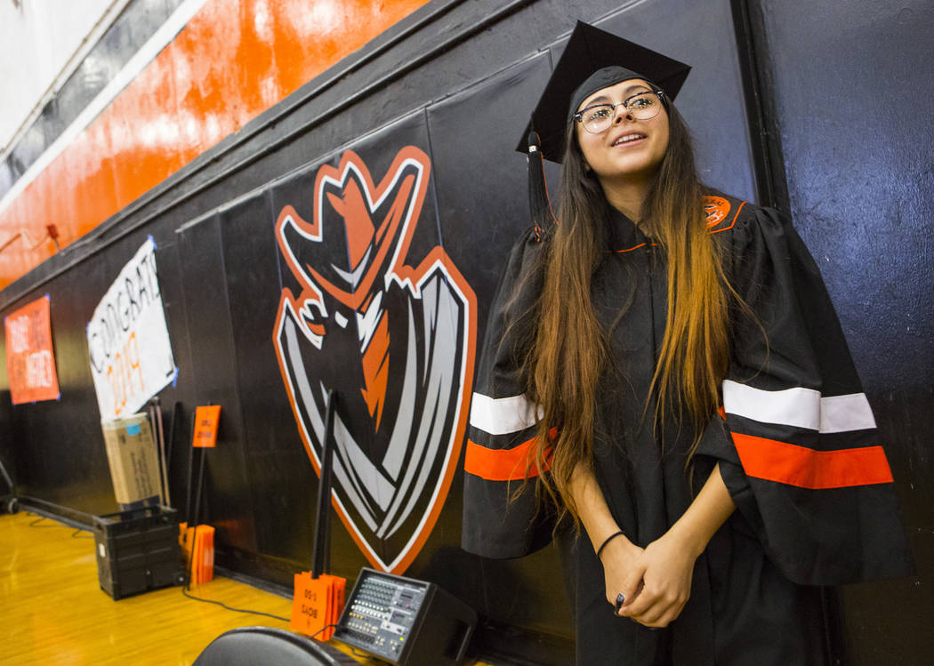 Cassandra Sosa talks about her winning mural during a graduation ceremony rehearsal at Chaparra ...