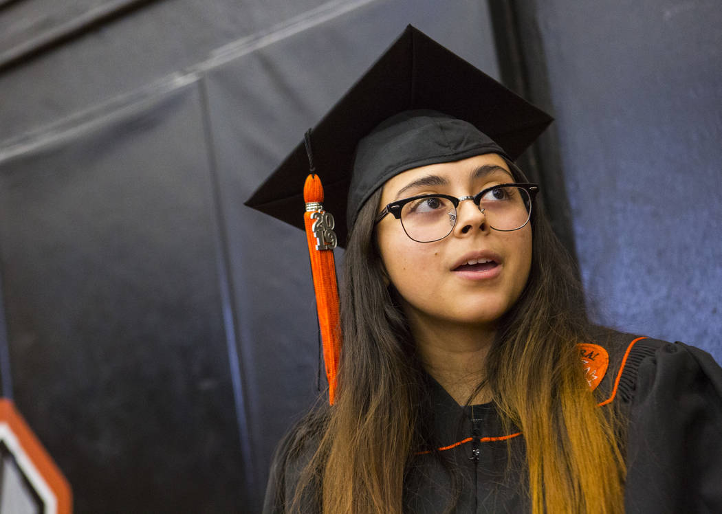 Cassandra Sosa talks about her winning mural during a graduation ceremony rehearsal at Chaparra ...