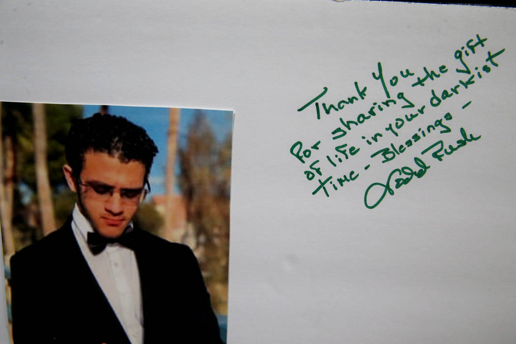 A memory board is shown during fundraiser at Paymon's Mediterranean Cafe in Las Vegas Thursday, ...