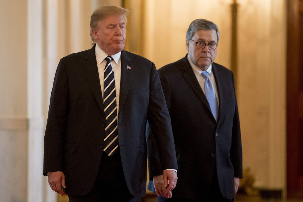 President Donald Trump and Attorney General William Barr arrive for a Public Safety Officer Med ...