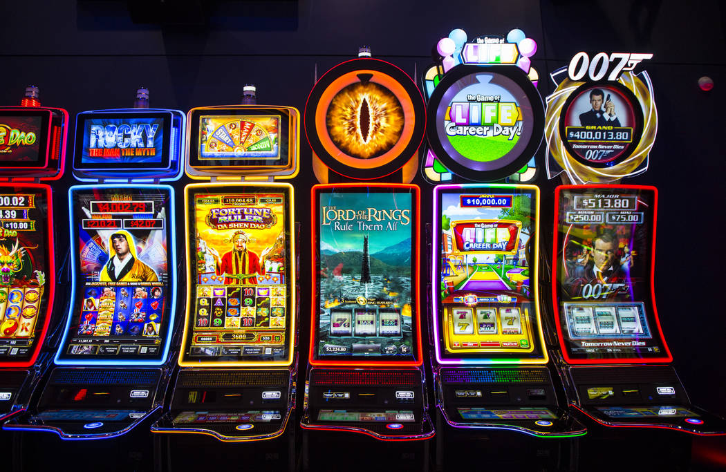 A variety of the J43 slot cabinets at the Scientific Games showroom in Las Vegas on Wednesday, ...