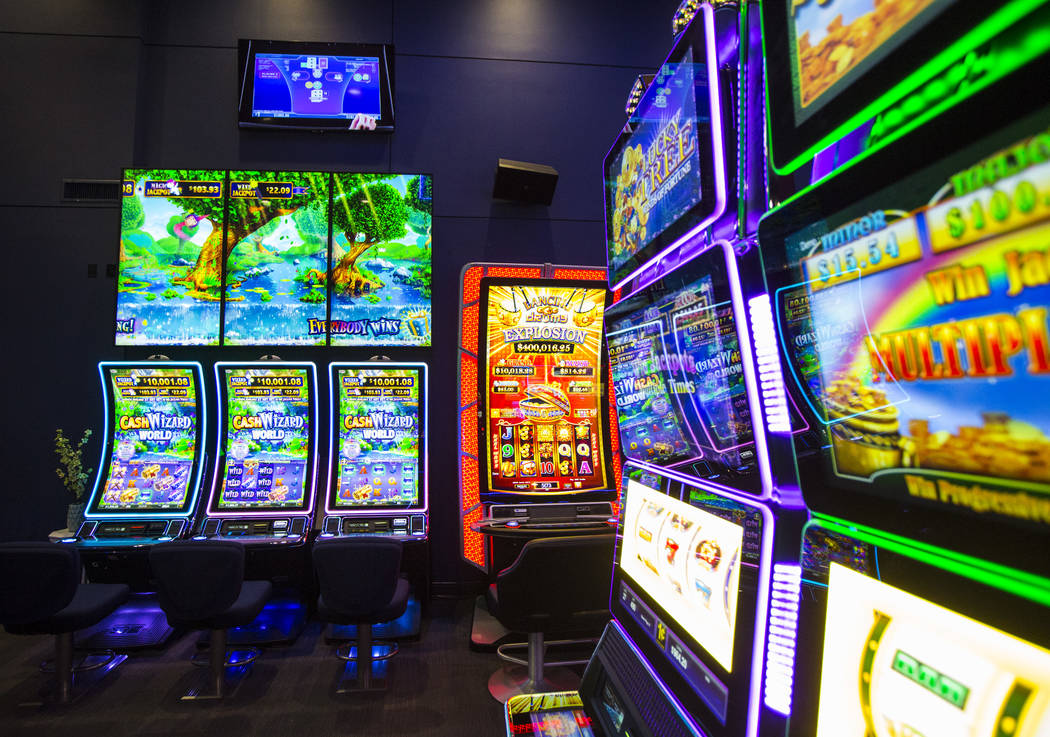 A variety of slot cabinets at the Scientific Games showroom in Las Vegas on Wednesday, May 15, ...