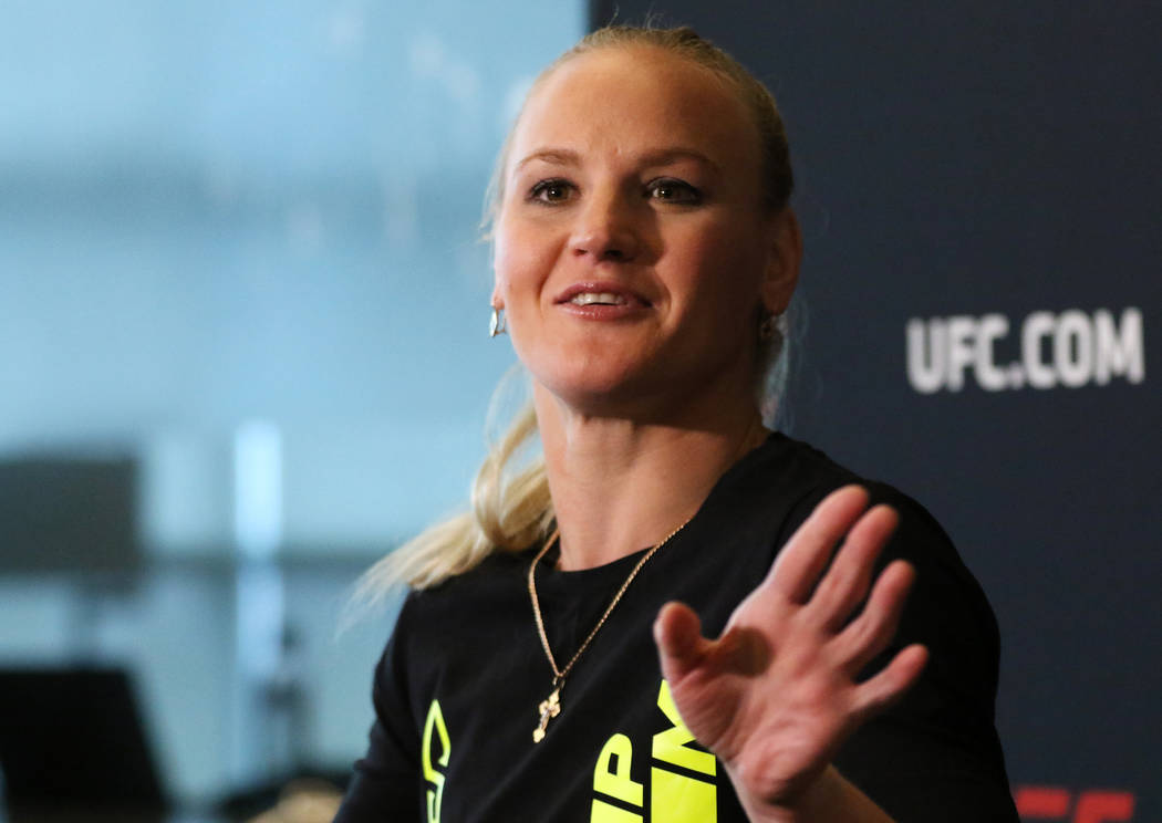 UFC women's flyweight champion Valentina Shevchenko answers questions at a media event at the U ...