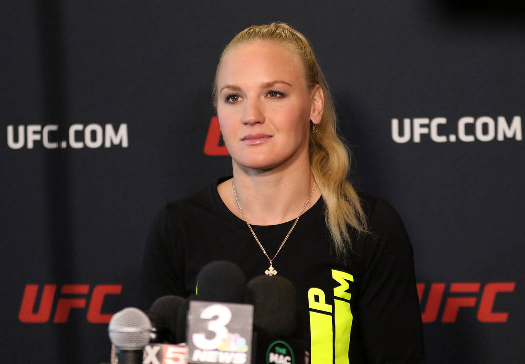UFC women's flyweight champion Valentina Shevchenko answers questions at a media event at the U ...