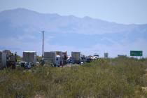Traffic is stopped on Interstate 40 after a wrong-way crash Friday, May 24, 2019, near Kingman, ...