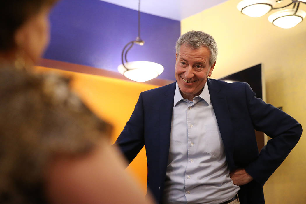 New York Mayor Bill de Blasio, a Democratic presidential candidate, speaks during a campaign st ...