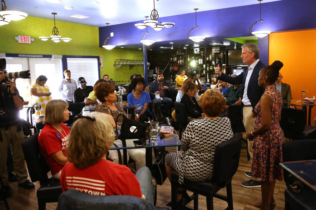 New York Mayor Bill de Blasio, a Democratic presidential candidate, speaks during a campaign st ...