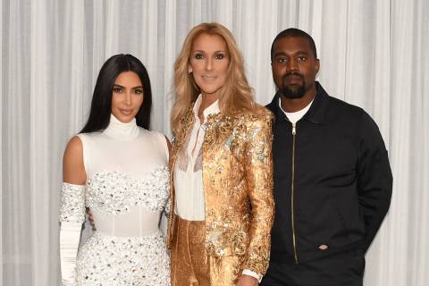 Kim Kardashian and Kanye West are shown with Celine Dion at Caesars Palace on Saturday, May 25, ...