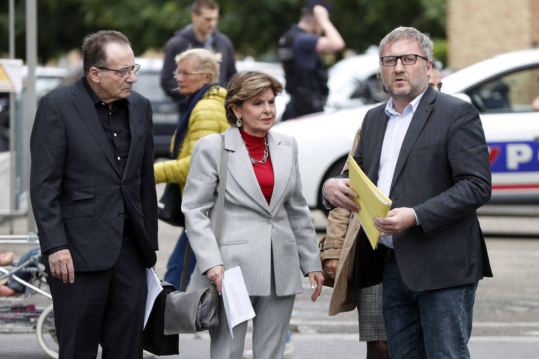 American lawyer Gloria Allred, center, and French lawyer, Jean Marc Describes, right, arrive to ...