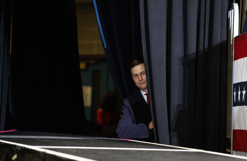 FILE - In this Nov. 5, 2018 file photo, Jared Kushner looks out from back stage before Presiden ...