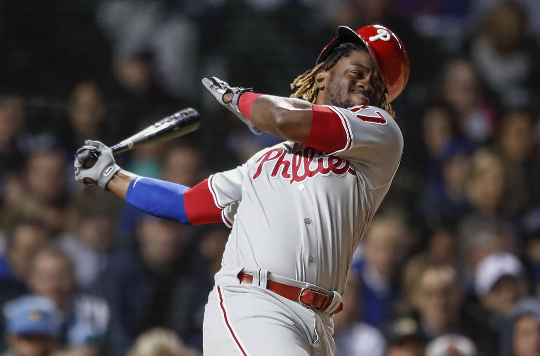Philadelphia Phillies' Odubel Herrera bats against the Chicago Cubs during the fifth inning of ...