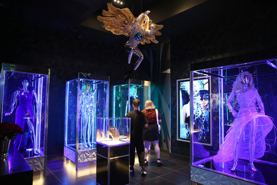 Custom dresses and accessories worn by Lady Gaga are displayed at Haus of Gaga store during a m ...