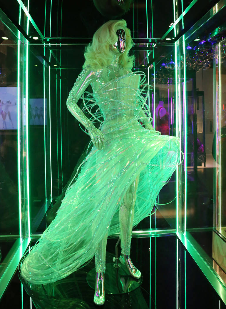 Custom "ORB" dress worn by Lady Gaga is displayed at Haus of Gaga store during a medi ...