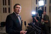 Rep. Thomas Massie, R-Ky., speaks to reporters at the Capitol after he blocked a unanimous cons ...