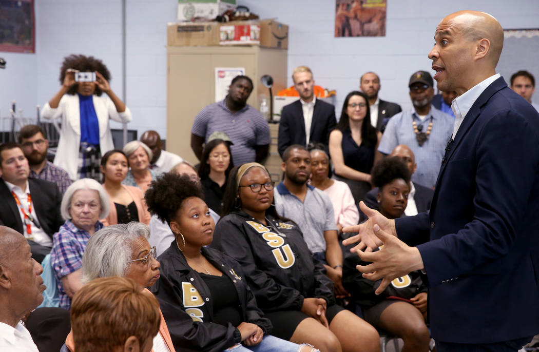 Presidential hopeful Sen. Cory Booker, D-N.J., speaks during Student Conversation with Cory hos ...